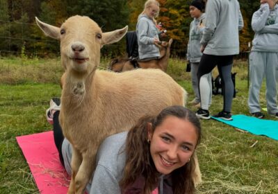 Field hockey takes on goat yoga